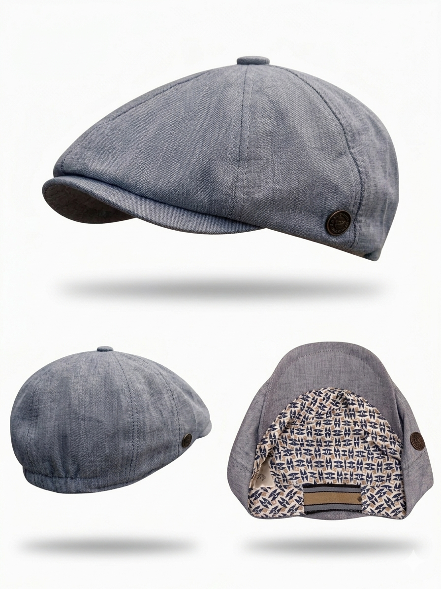 Boné Newsboy em Linho Azul Acinzentado – Tamanho Elástico