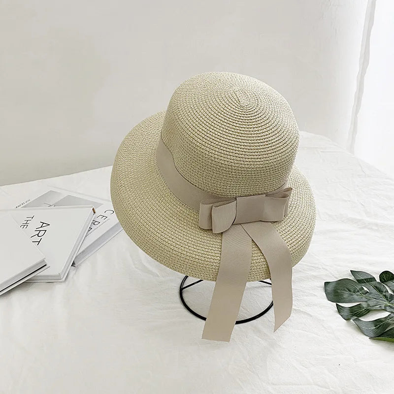 Chapéu de Sol de Palha com Laço – Flat Panama Feminino Praia Verão
