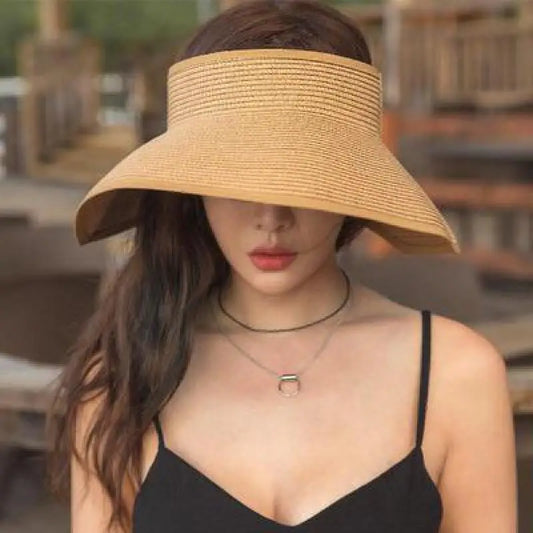 Viseira de Palha Dobrável Aba Larga – Chapéu de Sol Feminino Praia Verão