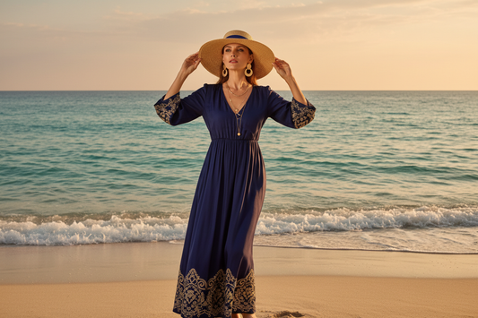 Mulher com chapéu de praia de palha no verão