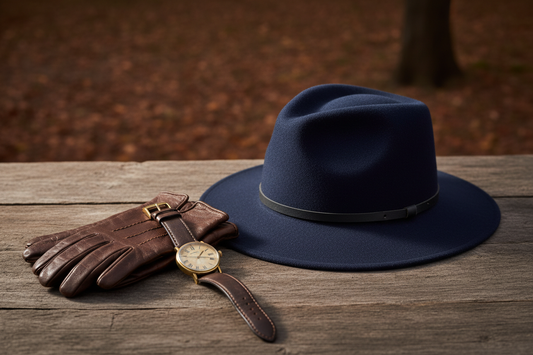 Chapéu fedora de feltro premium com acessórios