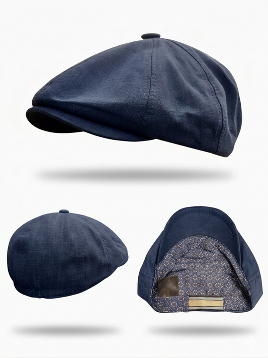 Boné Newsboy em Linho Azul Marinho – Tamanho Elástico