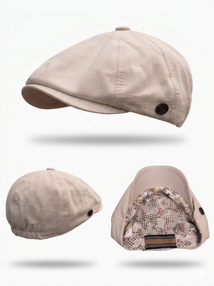 Boné Newsboy em Linho Creme – Tamanho Elástico