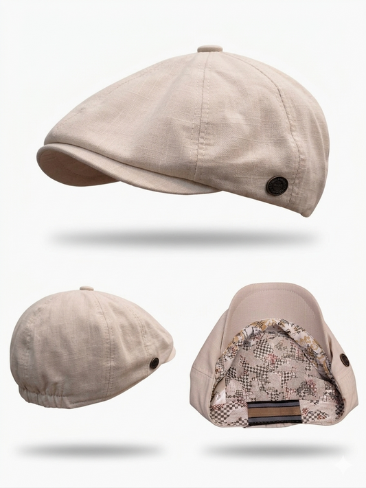 Boné Newsboy em Linho Creme – Tamanho Elástico