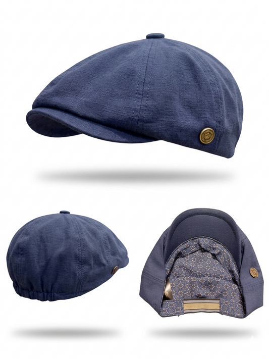 Boné Newsboy em Linho Azul Navy – Tamanho Elástico, Feito na Turquia