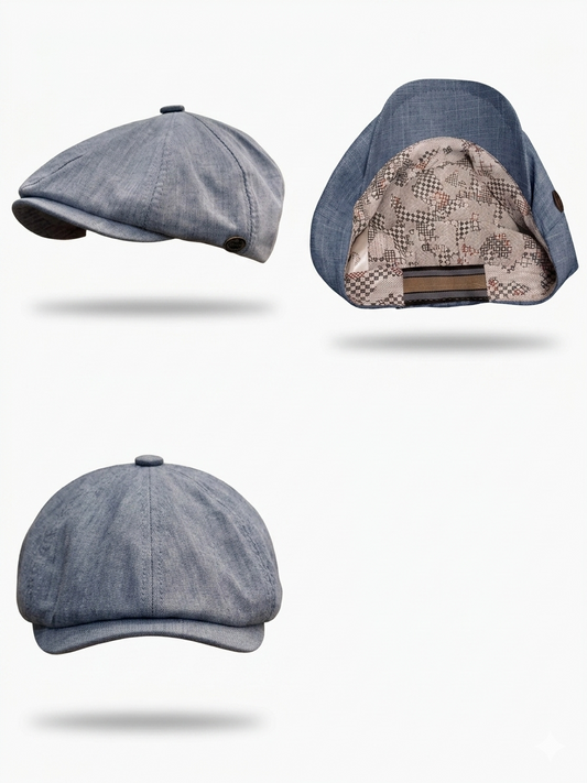 Boné Newsboy em Linho Azul Denim – Tamanho Elástico