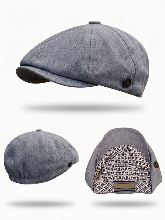 Boné Newsboy em Linho Azul Acinzentado – Tamanho Elástico