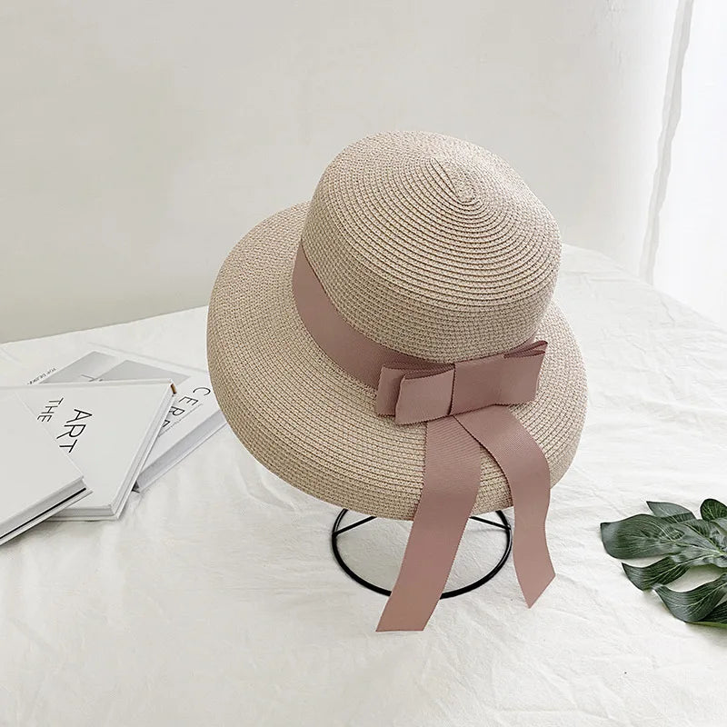 Chapéu de Sol de Palha com Laço – Flat Panama Feminino Praia Verão