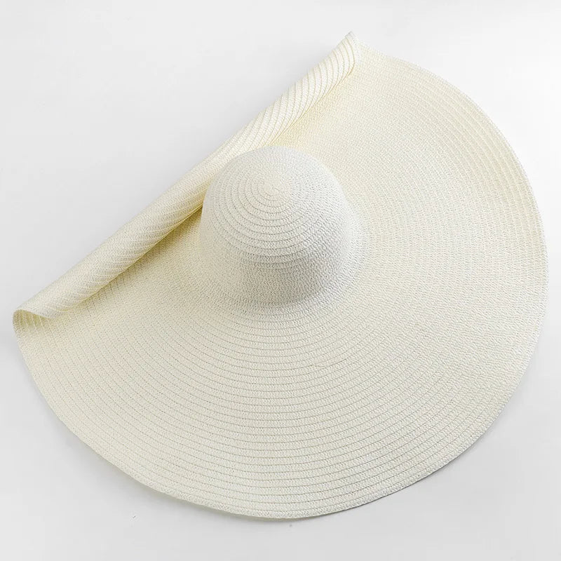 Chapéu de Sol de Palha Oversized Aba Larga 70cm – Dobrável Proteção UV Feminino