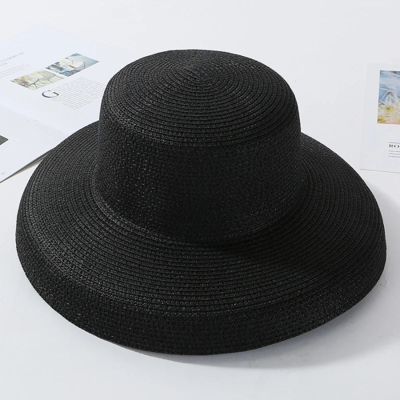 Chapéu de Sol de Palha Aba Larga – Estilo Panama Elegante Feminino
