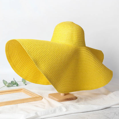 Chapéu de Sol de Palha Oversized Aba Larga 70cm – Dobrável Proteção UV Feminino