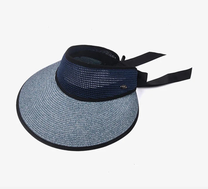 Chapéu de Sol de Palha Topo Vazio – Dobrável com Laço Proteção UV Feminino