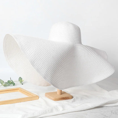 Chapéu de Sol de Palha Oversized Aba Larga 70cm – Dobrável Proteção UV Feminino