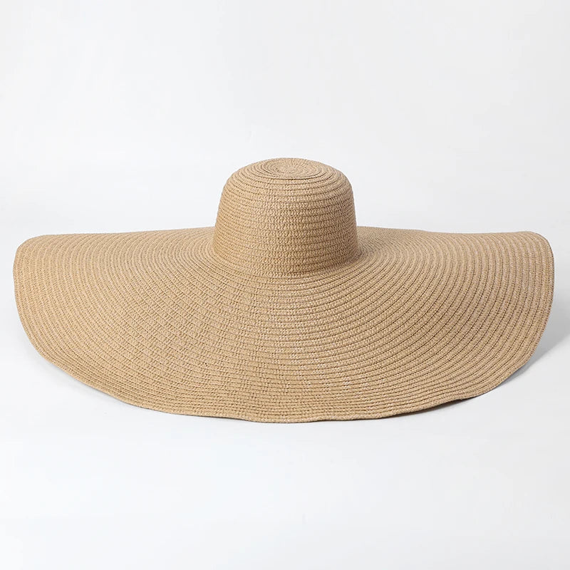 Chapéu de Sol de Palha Oversized Aba Larga 70cm – Dobrável Proteção UV Feminino