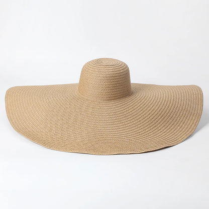 Chapéu de Sol de Palha Oversized Aba Larga 70cm – Dobrável Proteção UV Feminino