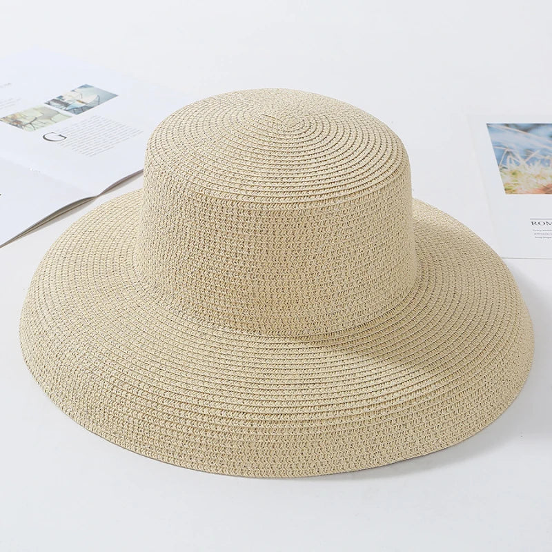 Chapéu de Sol de Palha Aba Larga – Estilo Panama Elegante Feminino
