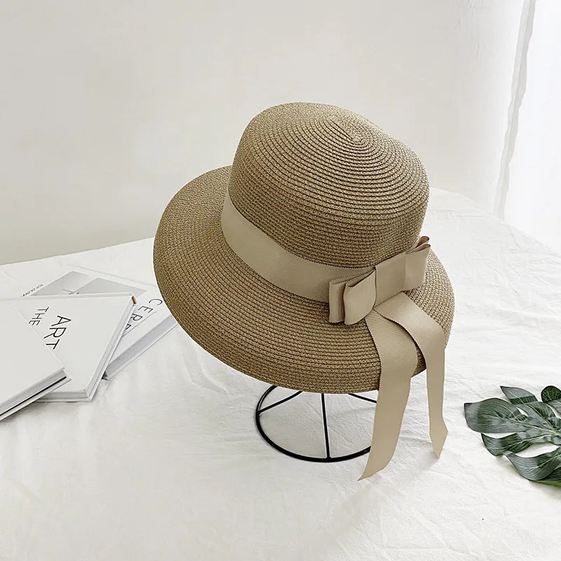 Chapéu de Sol de Palha com Laço – Flat Panama Feminino Praia Verão
