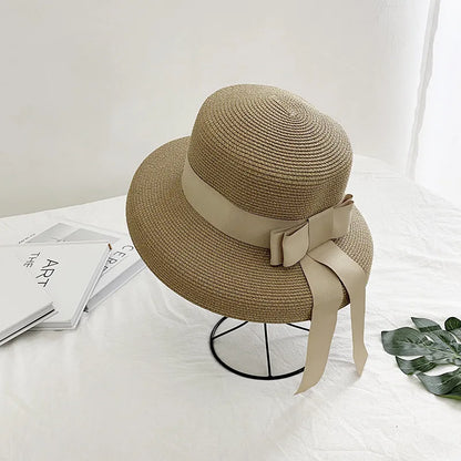 Chapéu de Sol de Palha com Laço – Flat Panama Feminino Praia Verão