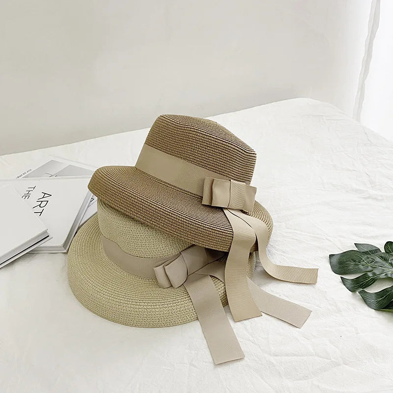 Chapéu de Sol de Palha com Laço – Flat Panama Feminino Praia Verão