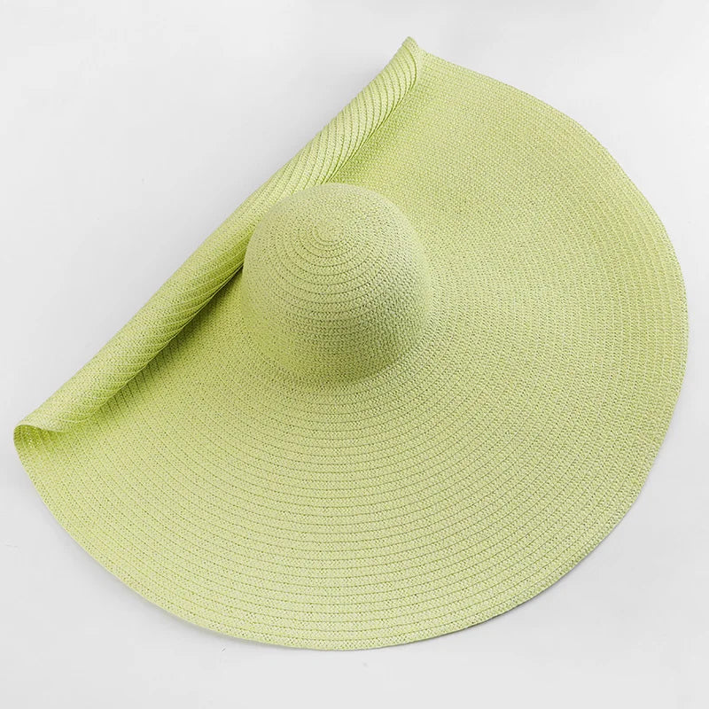 Chapéu de Sol de Palha Oversized Aba Larga 70cm – Dobrável Proteção UV Feminino