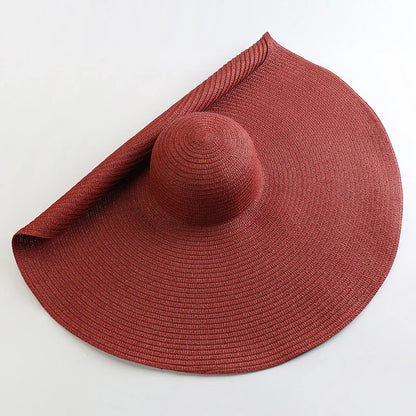 Chapéu de Sol de Palha Oversized Aba Larga 70cm – Dobrável Proteção UV Feminino