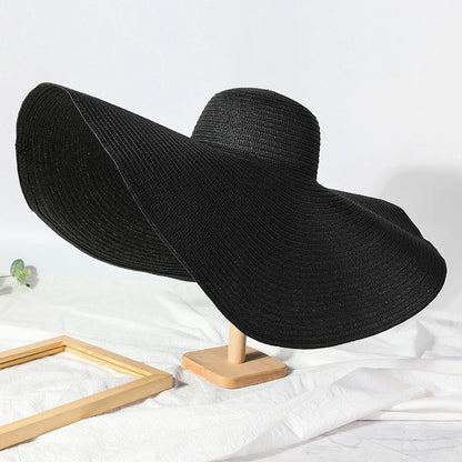 Chapéu de Sol de Palha Oversized Aba Larga 70cm – Dobrável Proteção UV Feminino