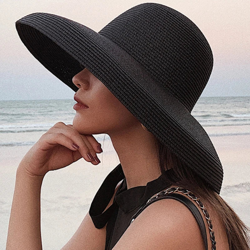 Chapéu de Sol de Palha Aba Larga – Estilo Panama Elegante Feminino