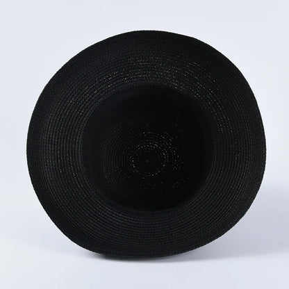 Chapéu de Sol de Palha com Laço – Aba Larga Casual Feminino Verão