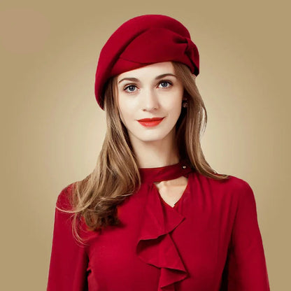 Pure wool pillbox hat with bow – vintage elegant women's formal hat