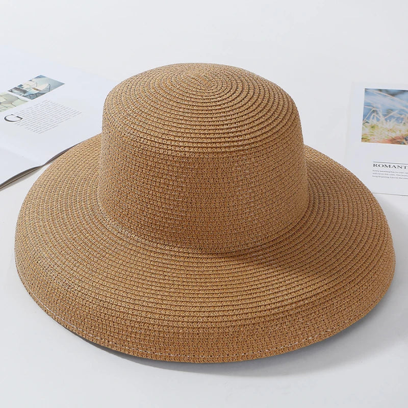 Chapéu de Sol de Palha Aba Larga – Estilo Panama Elegante Feminino