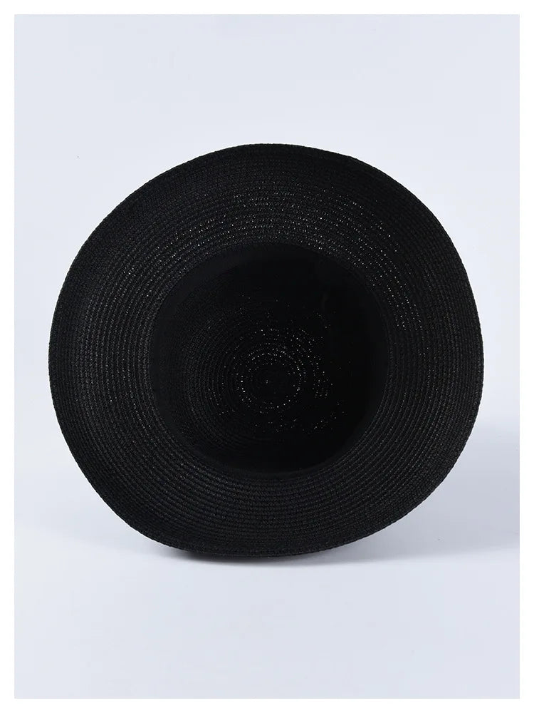 Chapéu de Sol de Palha com Laço – Aba Larga Casual Feminino Verão