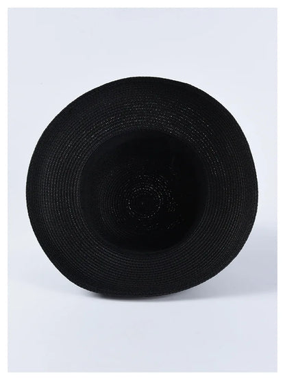 Chapéu de Sol de Palha com Laço – Aba Larga Casual Feminino Verão