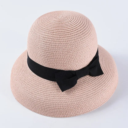 Chapéu de Sol de Palha com Laço – Aba Larga Casual Feminino Verão