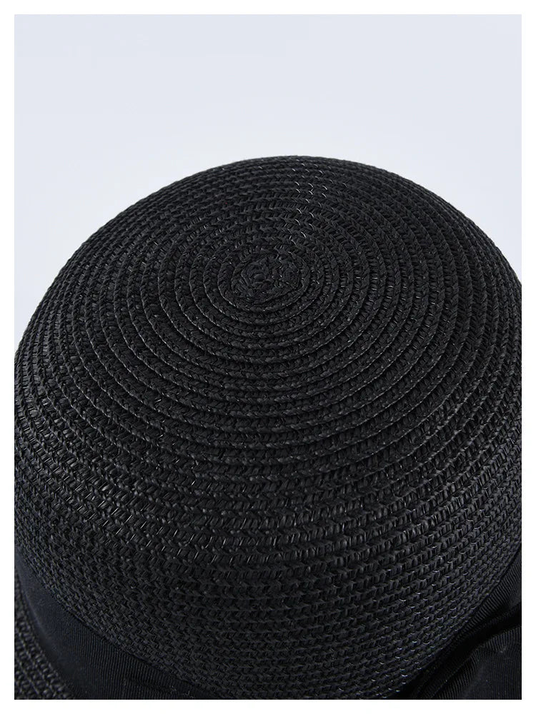 Chapéu de Sol de Palha com Laço – Aba Larga Casual Feminino Verão