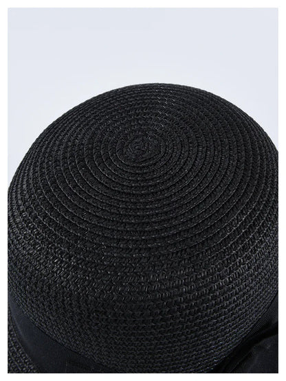 Chapéu de Sol de Palha com Laço – Aba Larga Casual Feminino Verão