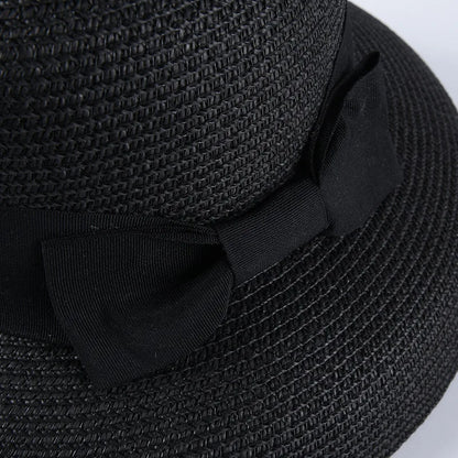 Chapéu de Sol de Palha com Laço – Aba Larga Casual Feminino Verão