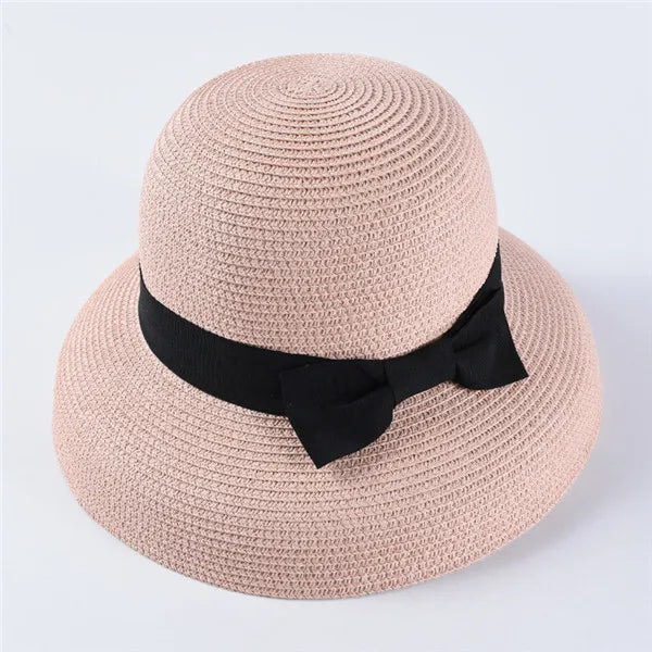 Chapéu de Sol de Palha com Laço – Aba Larga Casual Feminino Verão