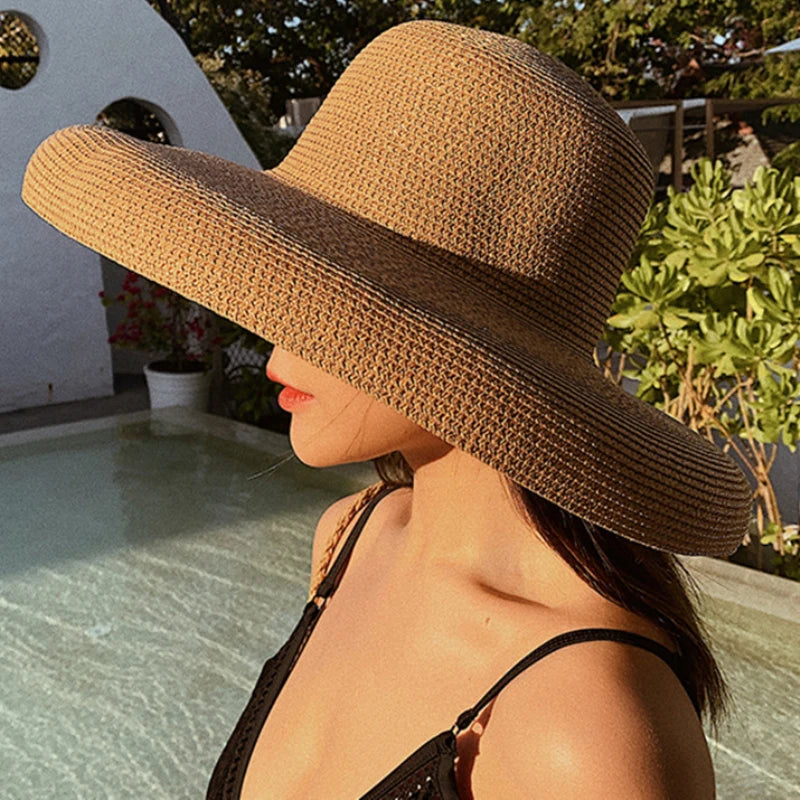 Chapéu de Sol de Palha Aba Larga – Estilo Panama Elegante Feminino