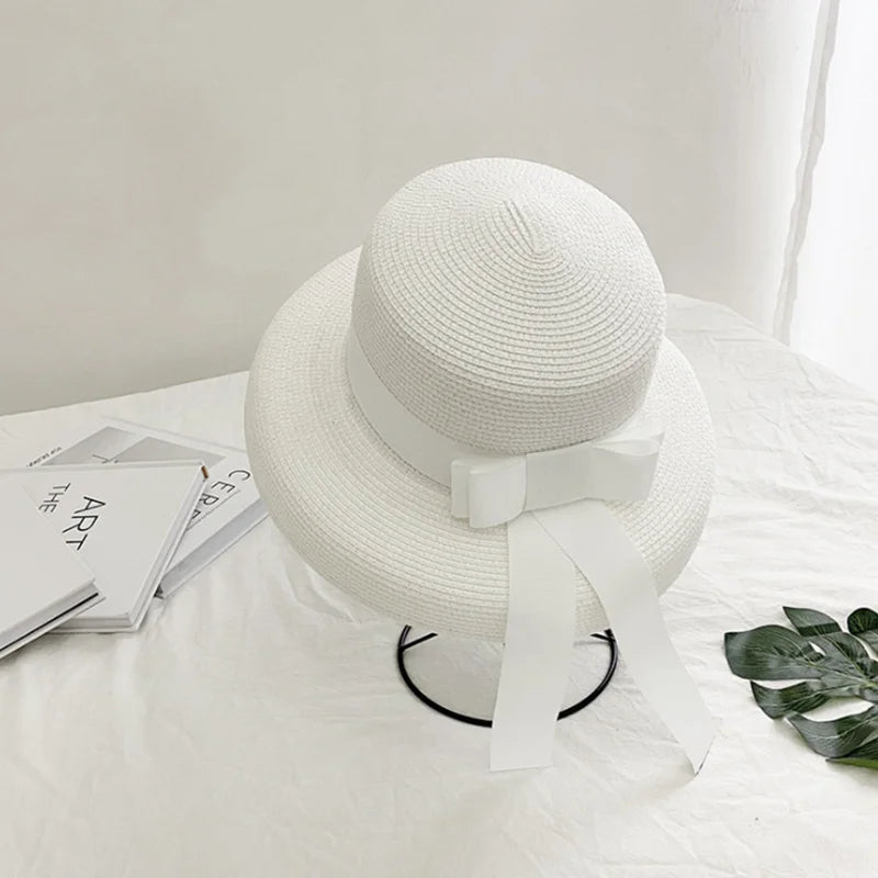 Chapéu de Sol de Palha com Laço – Flat Panama Feminino Praia Verão