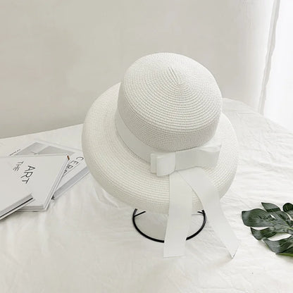 Chapéu de Sol de Palha com Laço – Flat Panama Feminino Praia Verão