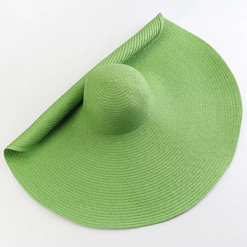 Chapéu de Sol de Palha Oversized Aba Larga 70cm – Dobrável Proteção UV Feminino