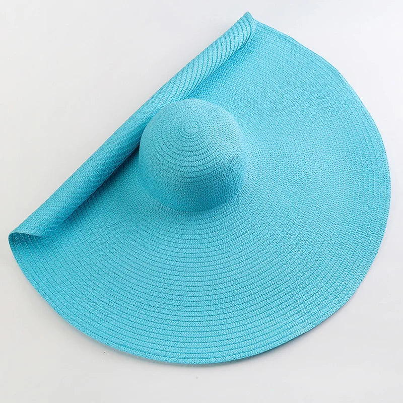 Chapéu de Sol de Palha Oversized Aba Larga 70cm – Dobrável Proteção UV Feminino