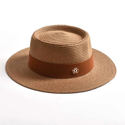 Chapéu de Sol de Palha Aba Plana com Fita – Fashion Feminino Praia Verão