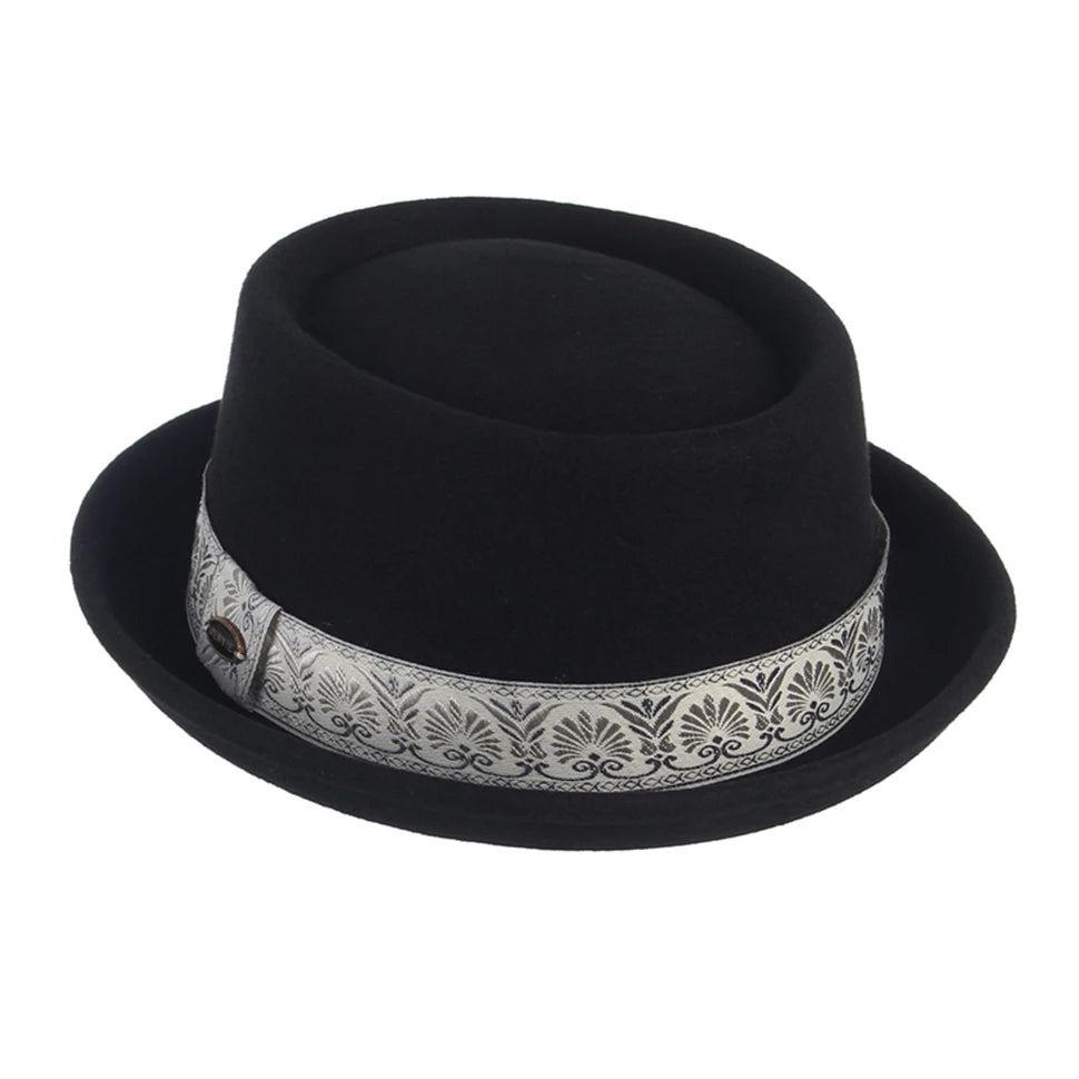 100% wool pork pie fedora hat – curved brim unisex autumn winter felt hat
