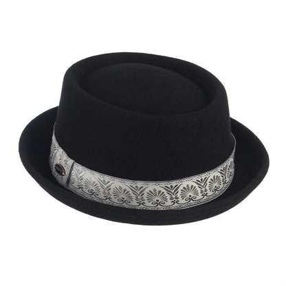 100% wool pork pie fedora hat – curved brim unisex autumn winter felt hat