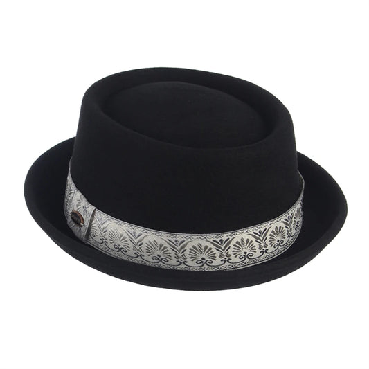 100% wool pork pie fedora hat – curved brim unisex autumn winter felt hat
