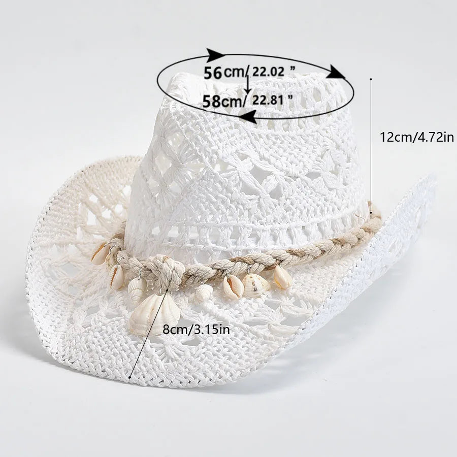 Chapéu de Palha Tecido à Mão com Conchas – Panama Feminino Praia Verão