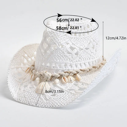 Chapéu de Palha Tecido à Mão com Conchas – Panama Feminino Praia Verão
