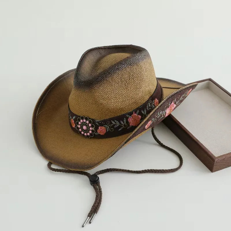 Chapéu de Palha Western com Bordado — Unissexo