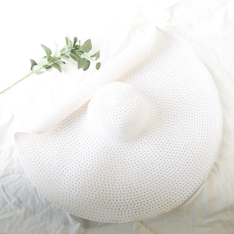 Chapéu de Sol de Palha Oversized Aba Larga 70cm – Dobrável Proteção UV Feminino